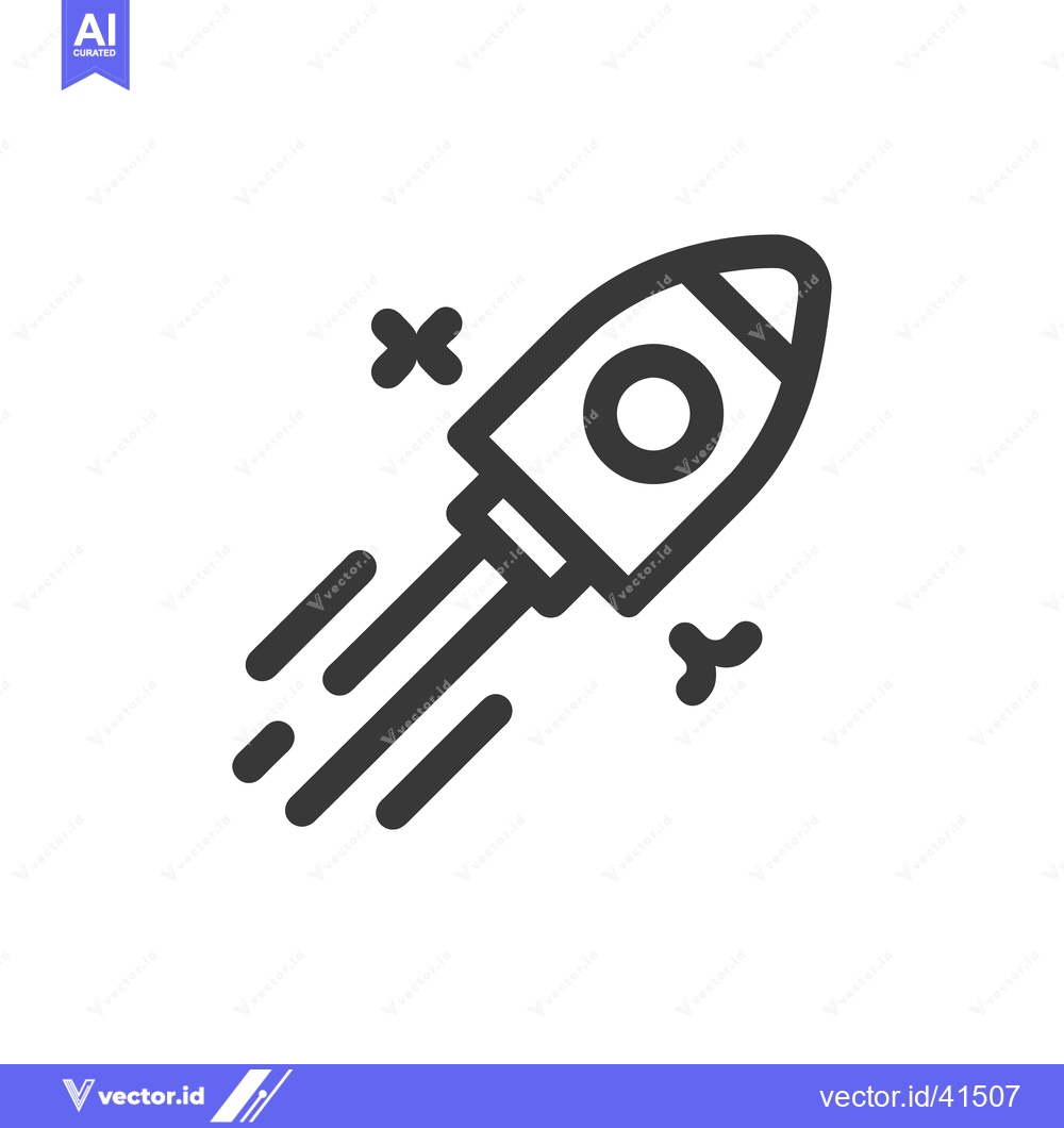 Premium Vector of Bold Line Art: Rocket Launching with Speed Trails and Starbursts on Wh