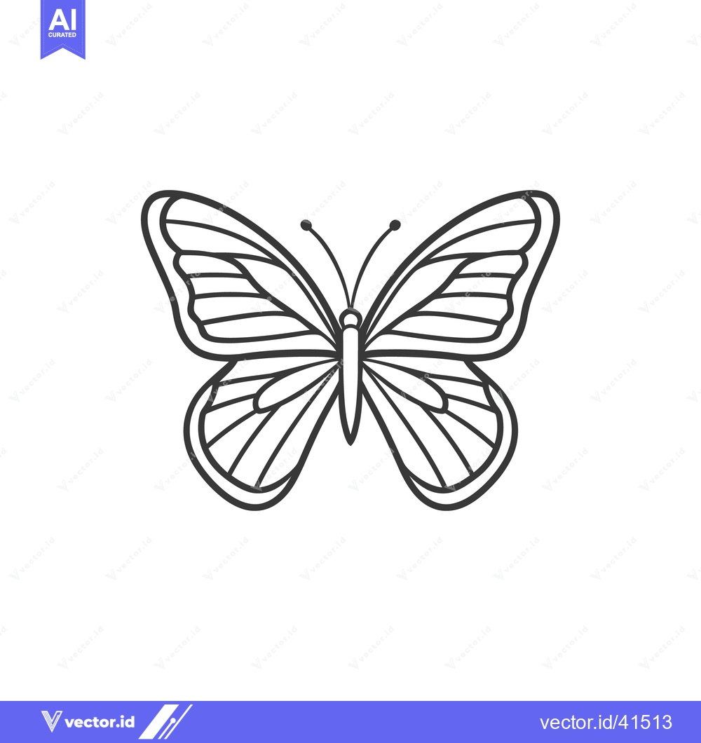 Premium Vector dari Elegant Butterfly Outline: Symmetrical Wings, Delicate Antennae, Minim