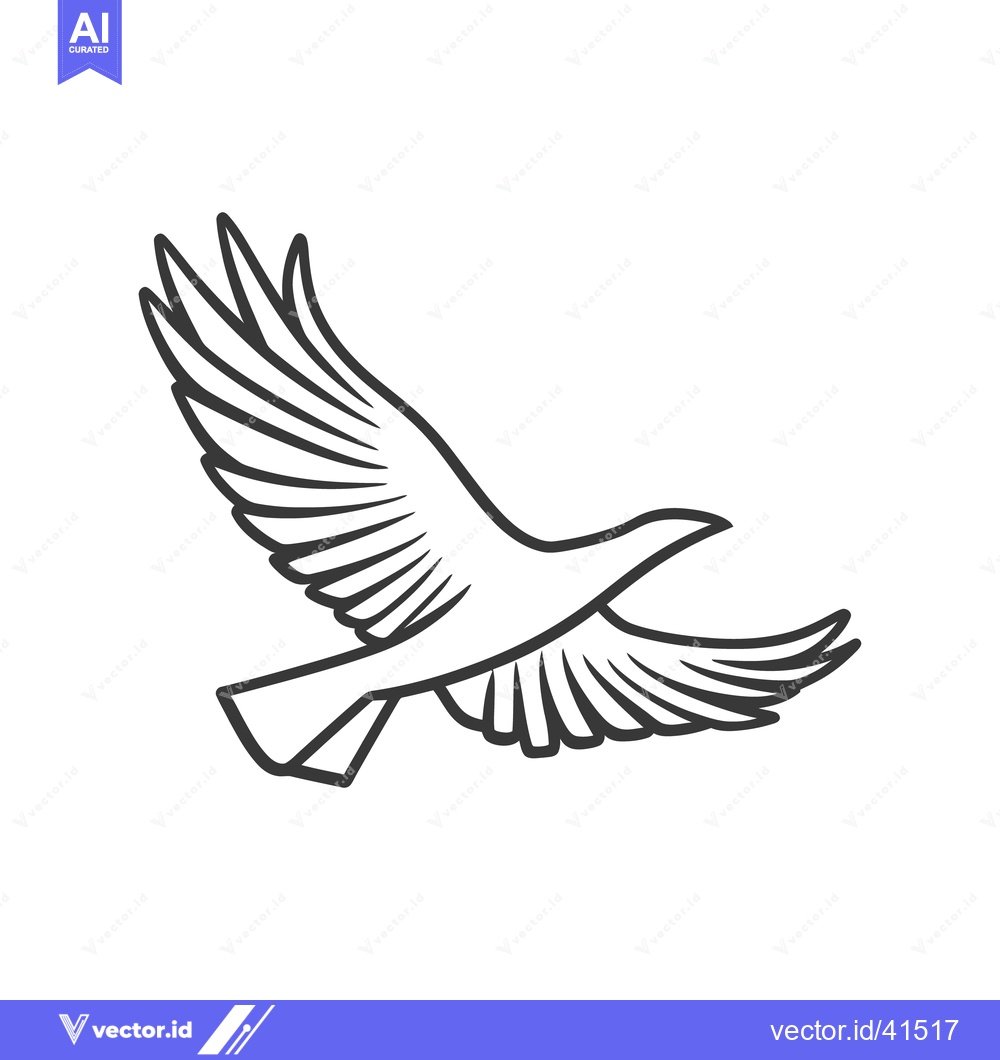 Premium Vector dari Outlined silhouette of a bird in active flight with spread wings