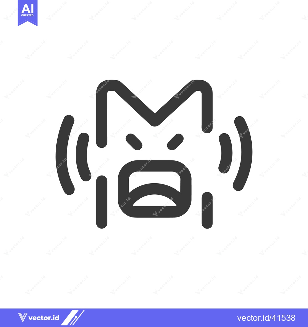 Premium Vector of Angry Face Icon with Sound Waves, Minimalist Design, Dark Gray on Whit