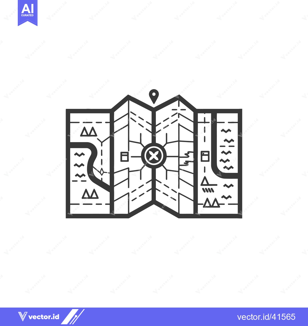 Premium Vector dari Folded Map with a Location Pin and Mountains and Water Symbols