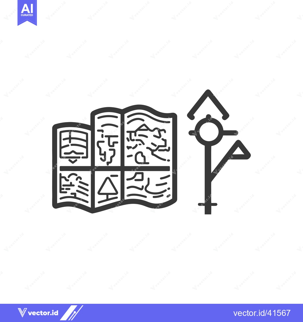 Premium Vector dari Folded Map with Compass and Arrow Navigation Symbol
