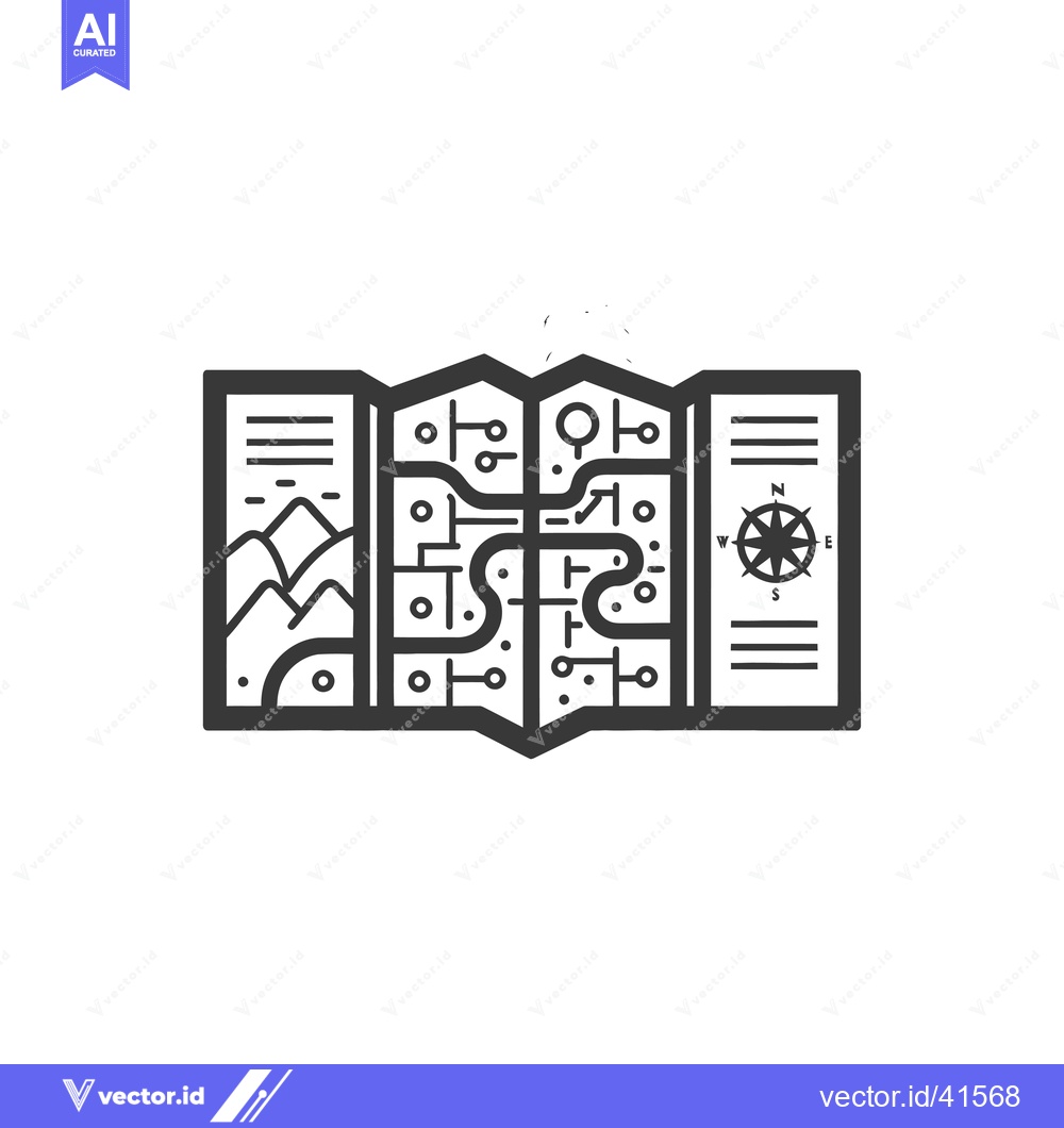 Premium Vector dari Folded Map with Compass and Mountains Illustration