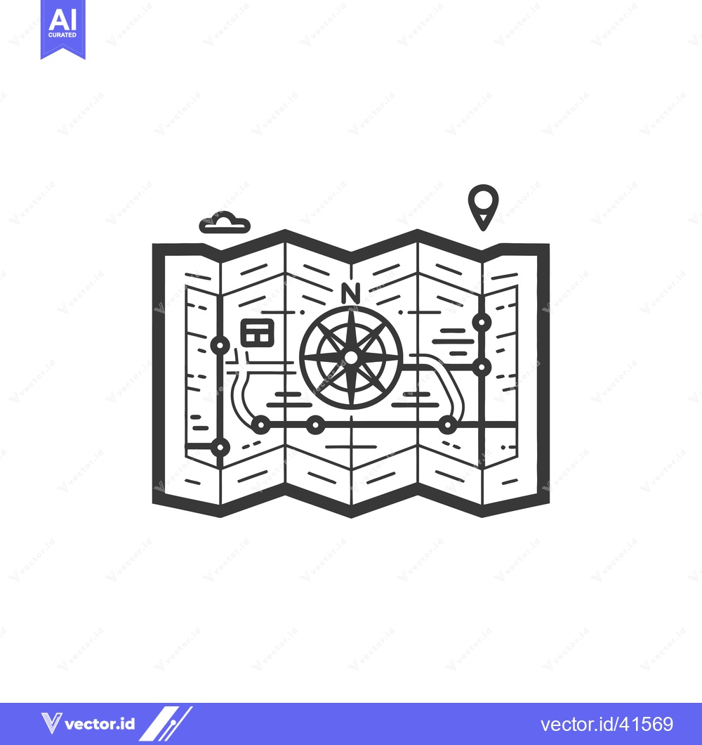 Premium Vector of Folded Map with Compass and Pinpoint Location