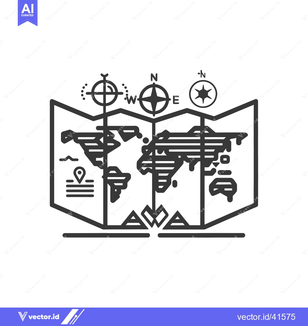 Premium Vector dari Folded World Map with Compass and Pinpoint Location