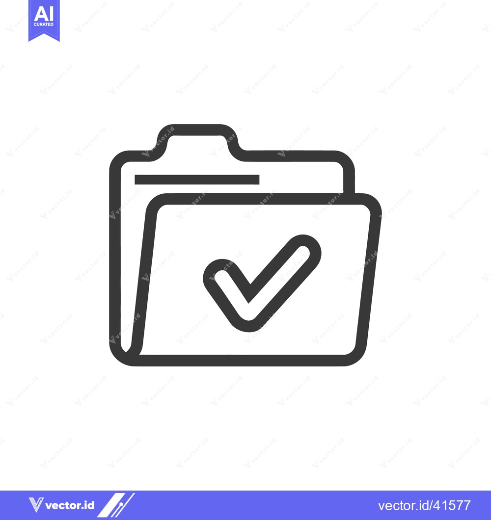 Premium Vector dari Completed Folder Icon: Dark Gray Outline with Check Mark on White Back