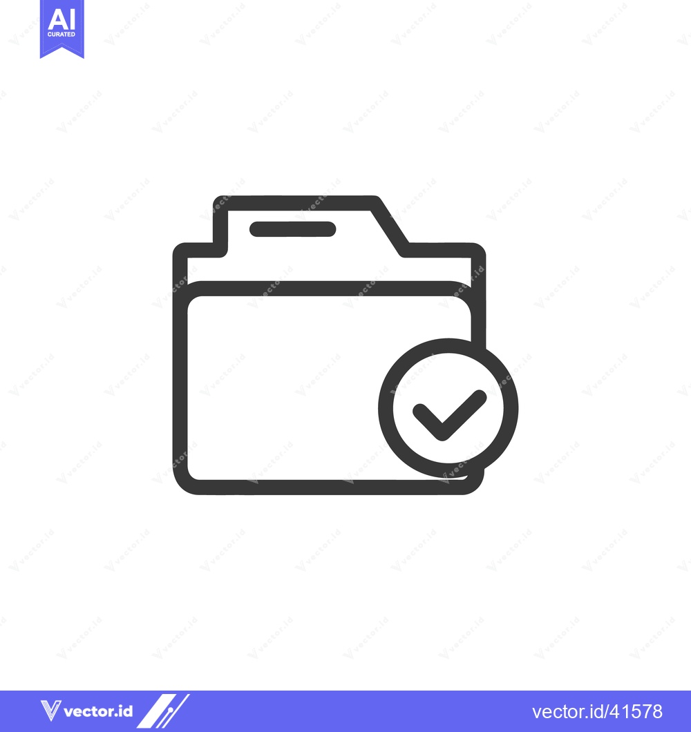 Premium Vector dari Completed Folder Icon: Dark Outline with Checkmark Symbol on White Bac