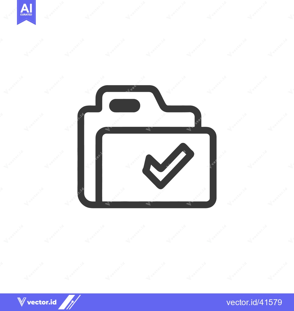 Premium Vector dari Completed File: Folder Icon with Check Mark, Dark Gray Outline