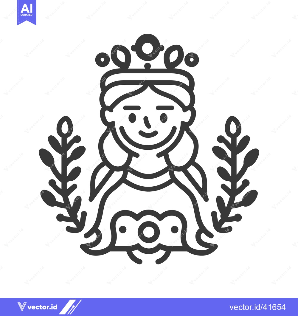 Premium Vector of A smiling cartoon princess wearing a crown surrounded by leaves