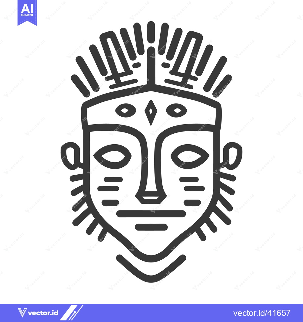 Premium Vector dari A stylized depiction of a tribal mask in simple outline