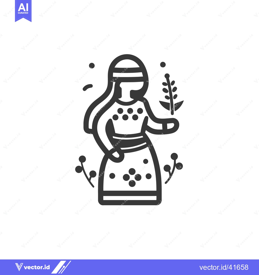 Premium Vector of A stylized illustration depicting a woman holding a sprig of vegetatio