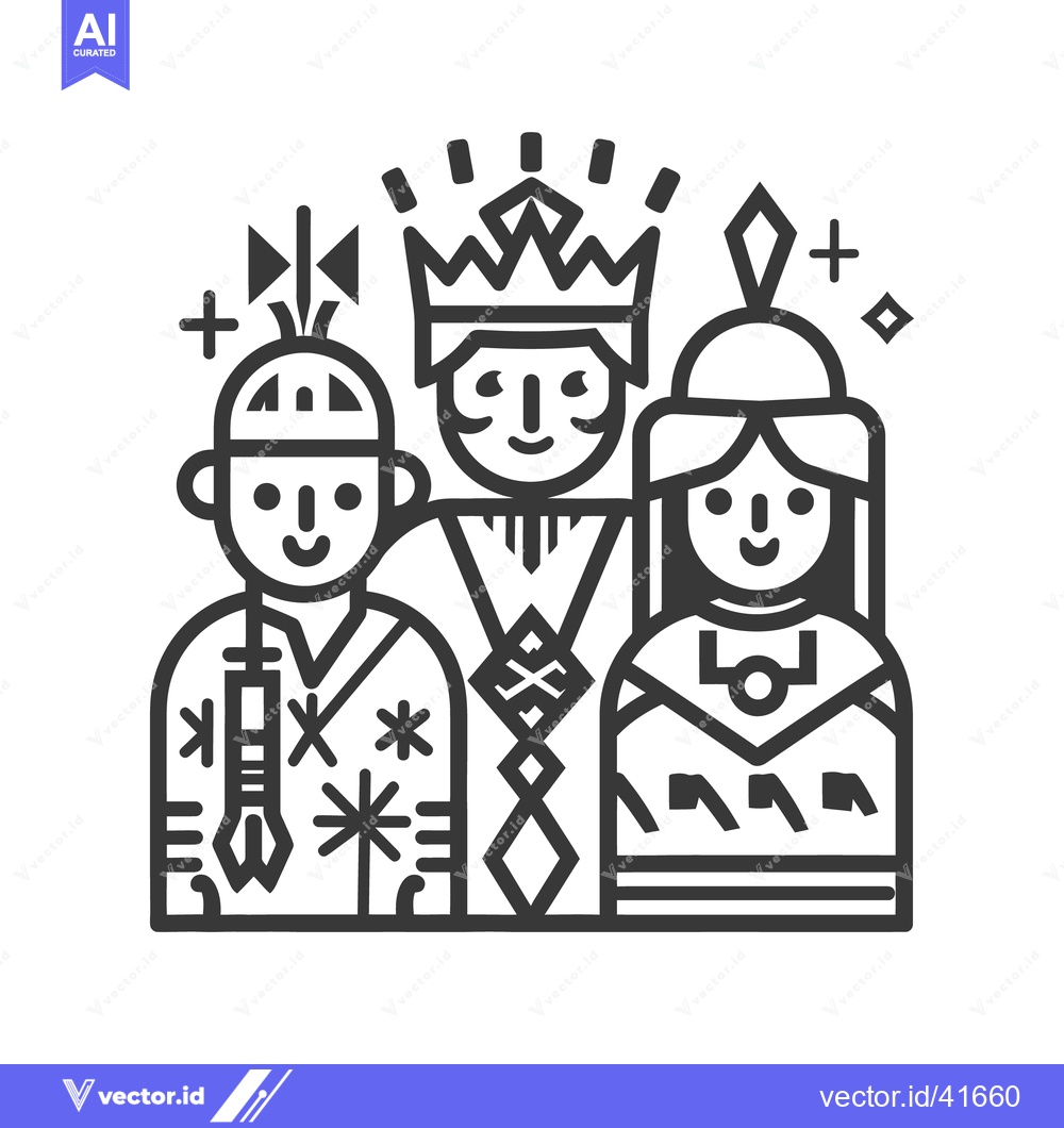 Premium Vector dari A linear illustration depicts three figures with royal or tribal chara