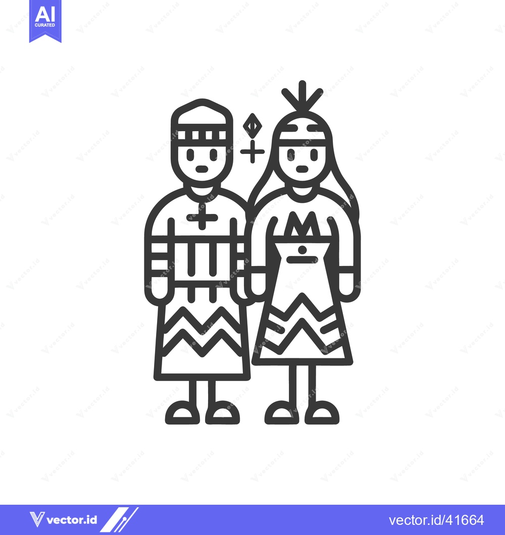 Premium Vector dari Two people in stylized traditional clothing and headwear are standing
