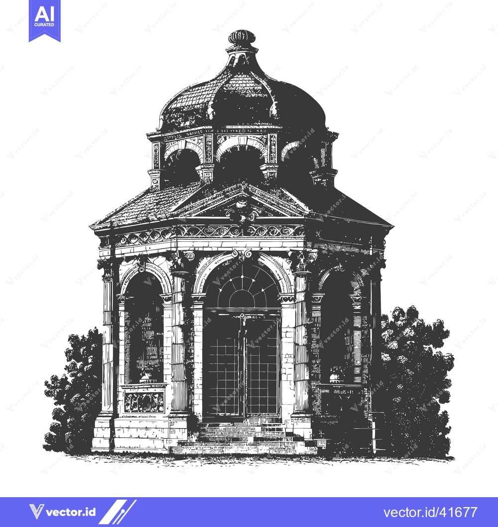 Premium Vector of Elegant Classical Style Gazebo Architectural Drawing