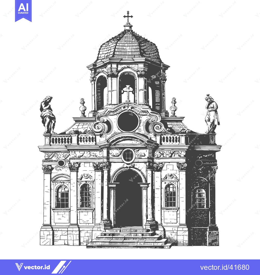 Premium Vector dari Baroque Style Church Architectural Drawing Illustration
