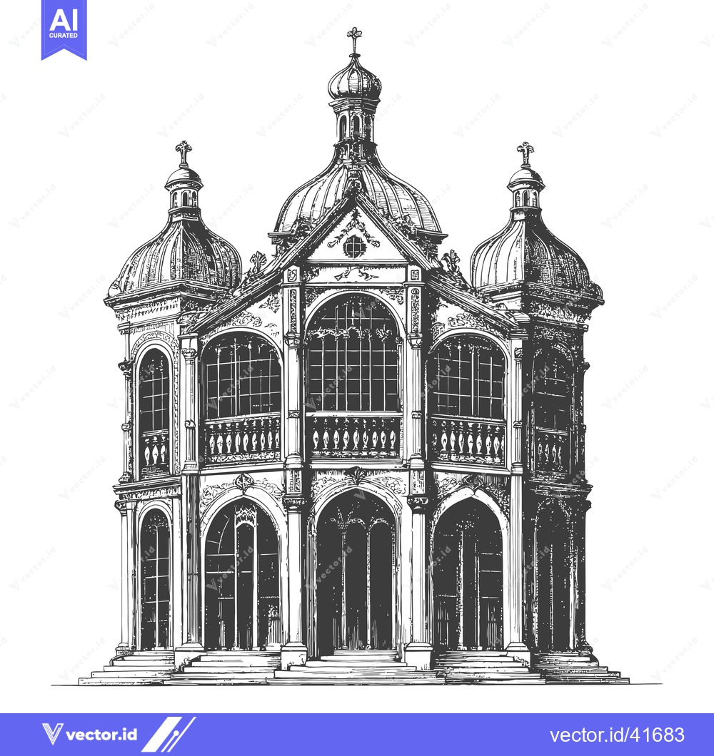 Premium Vector of Elegant Architectural Drawing Of A Grand Church Building