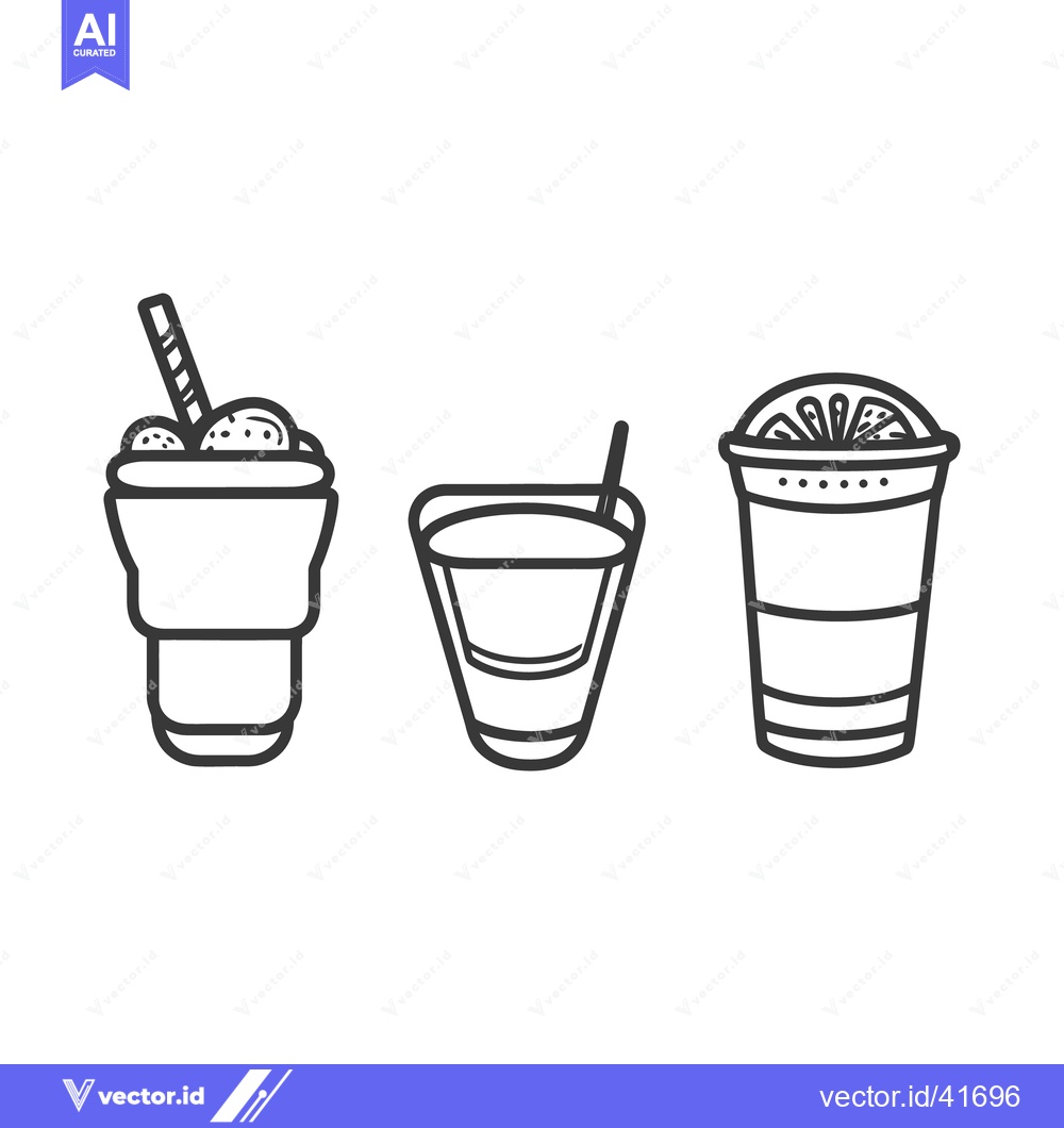 Premium Vector dari Three different refreshing drinks displayed in outlined minimalistic d