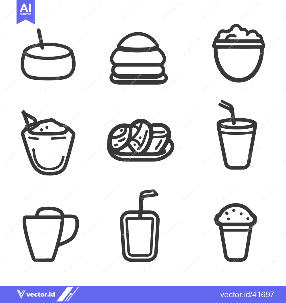 Premium Vector dari Simple black and white illustrations representing assorted food and be