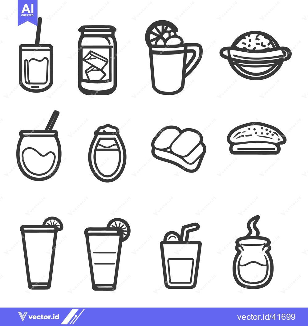 Premium Vector of Collection of food and beverage items are illustrated simply in outlin
