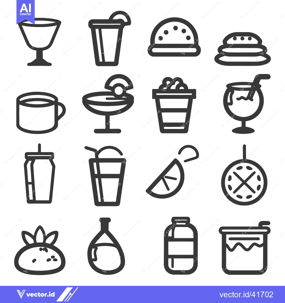 Premium Vector dari Various food and beverages icons presented in a black and white design