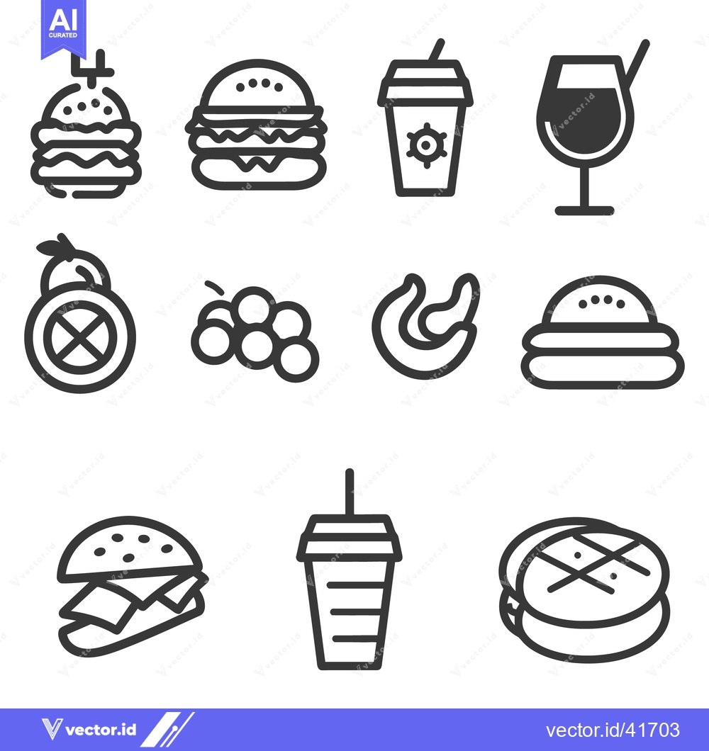 Premium Vector of Various icons depicting food and beverages in simple line art