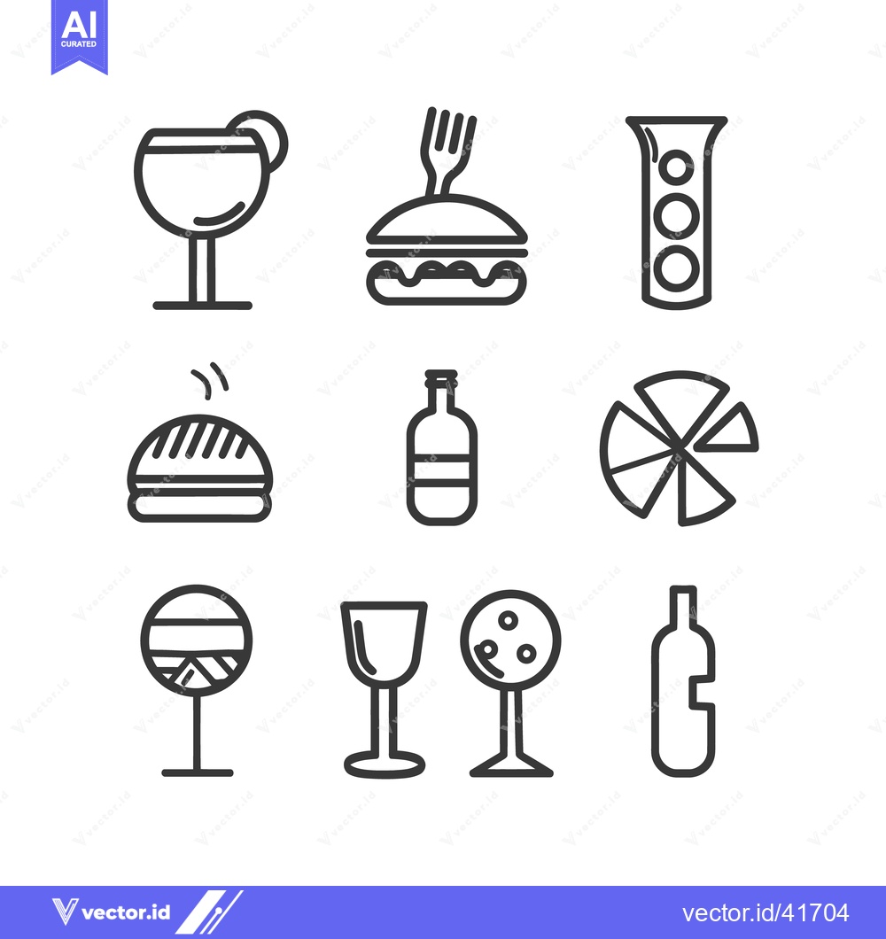 Premium Vector of Simplified monochrome illustrations depict various food and beverage i