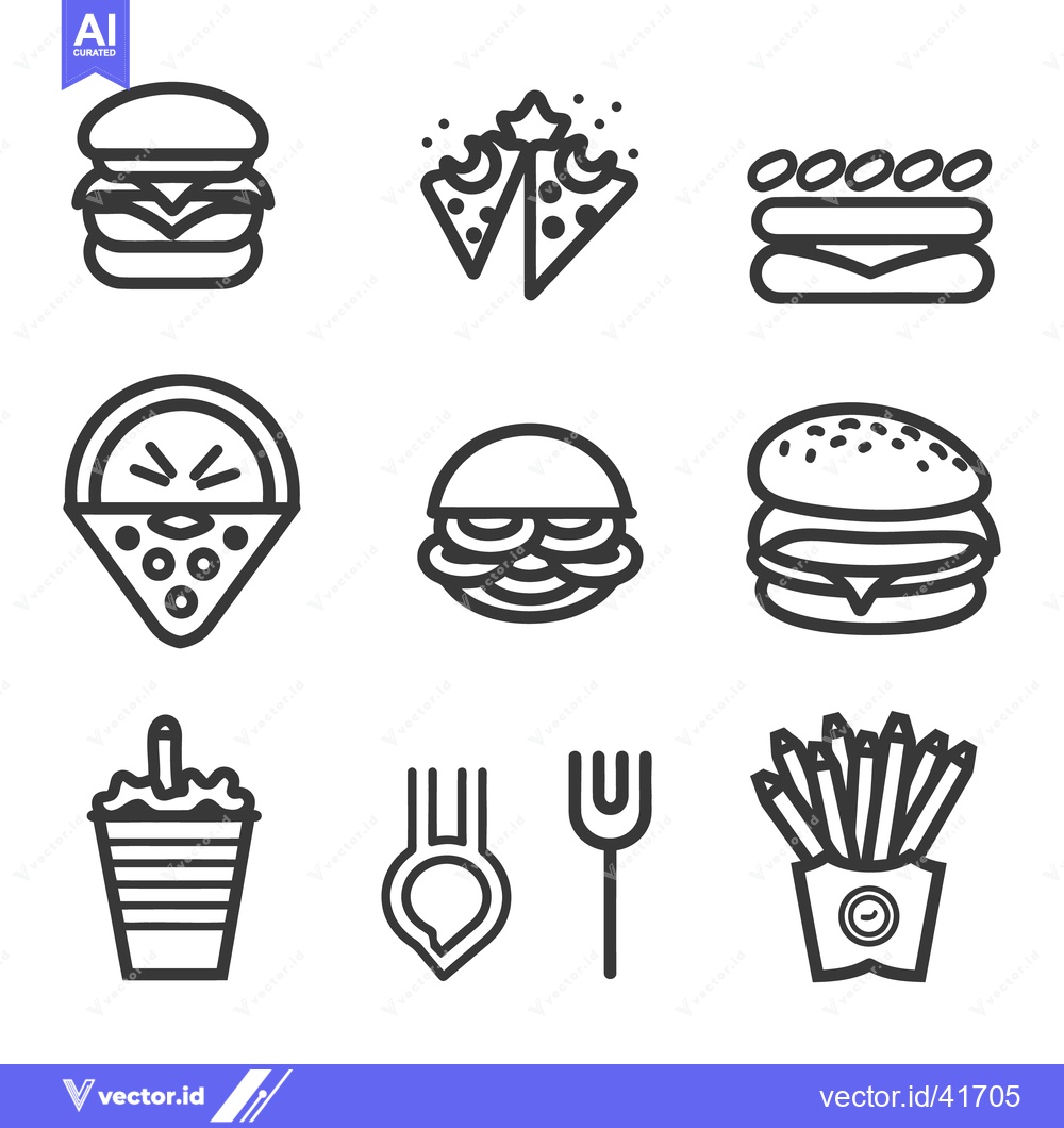 Premium Vector of Assortment of fast food icons in a simple black style