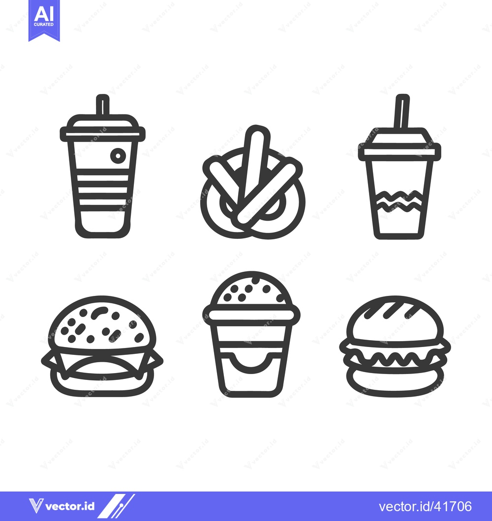 Premium Vector dari Black outline vector icons depicting fast food and beverages