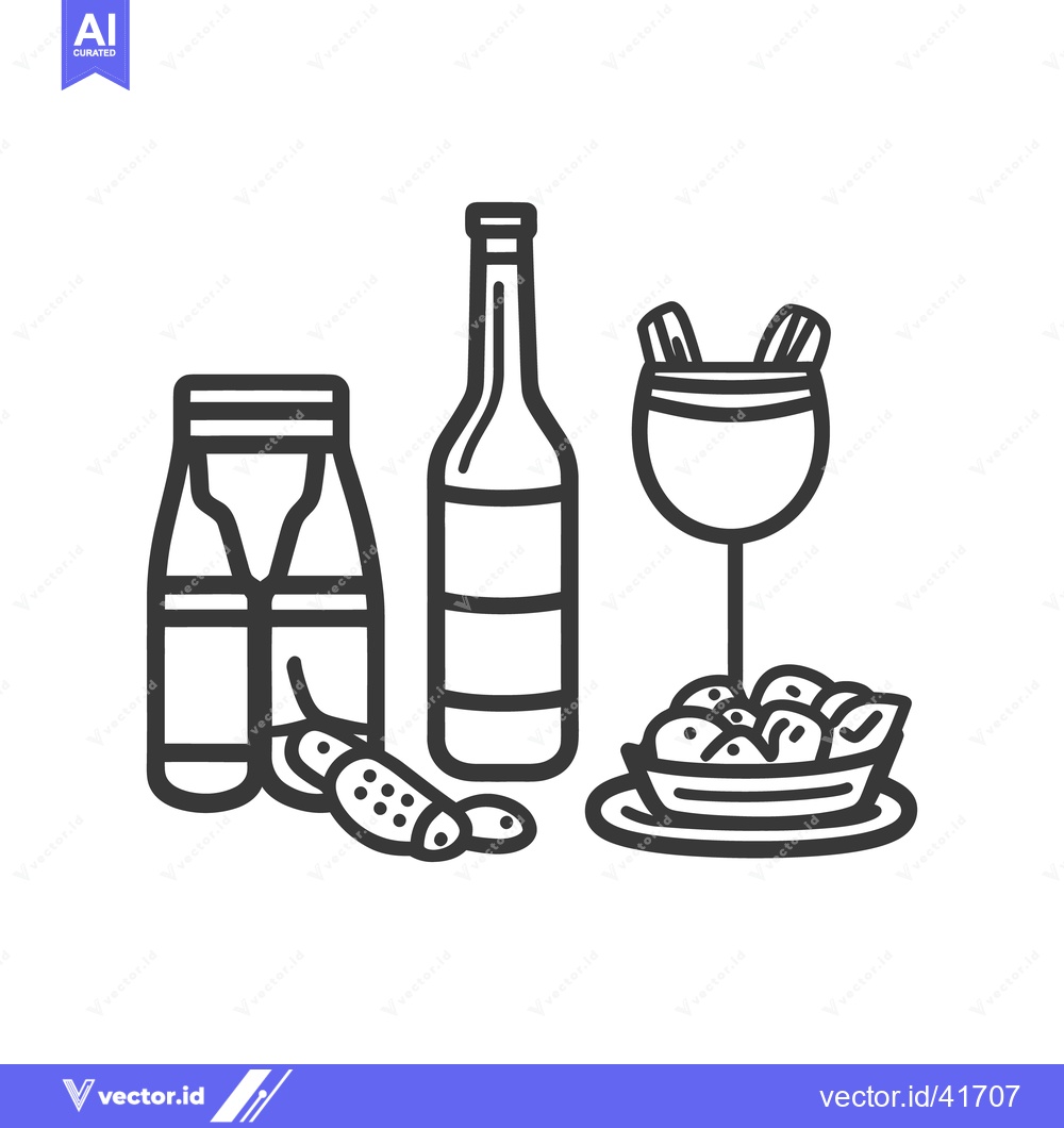Premium Vector of A collection of beverages and food for a meal layout