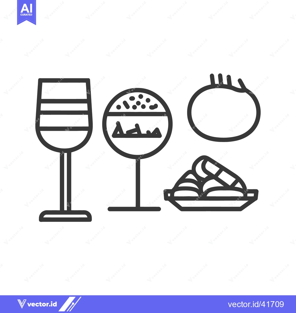 Premium Vector of Various depictions of food and beverage items illustrated in outlines