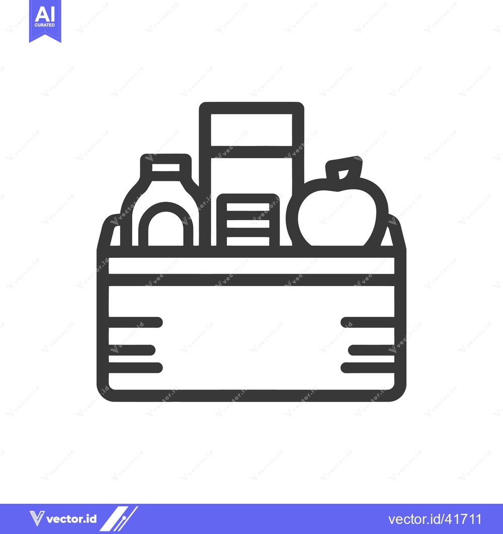 Premium Vector of Minimalist Food Box Icon: Apple, Bottle, and Canned Goods Illustration