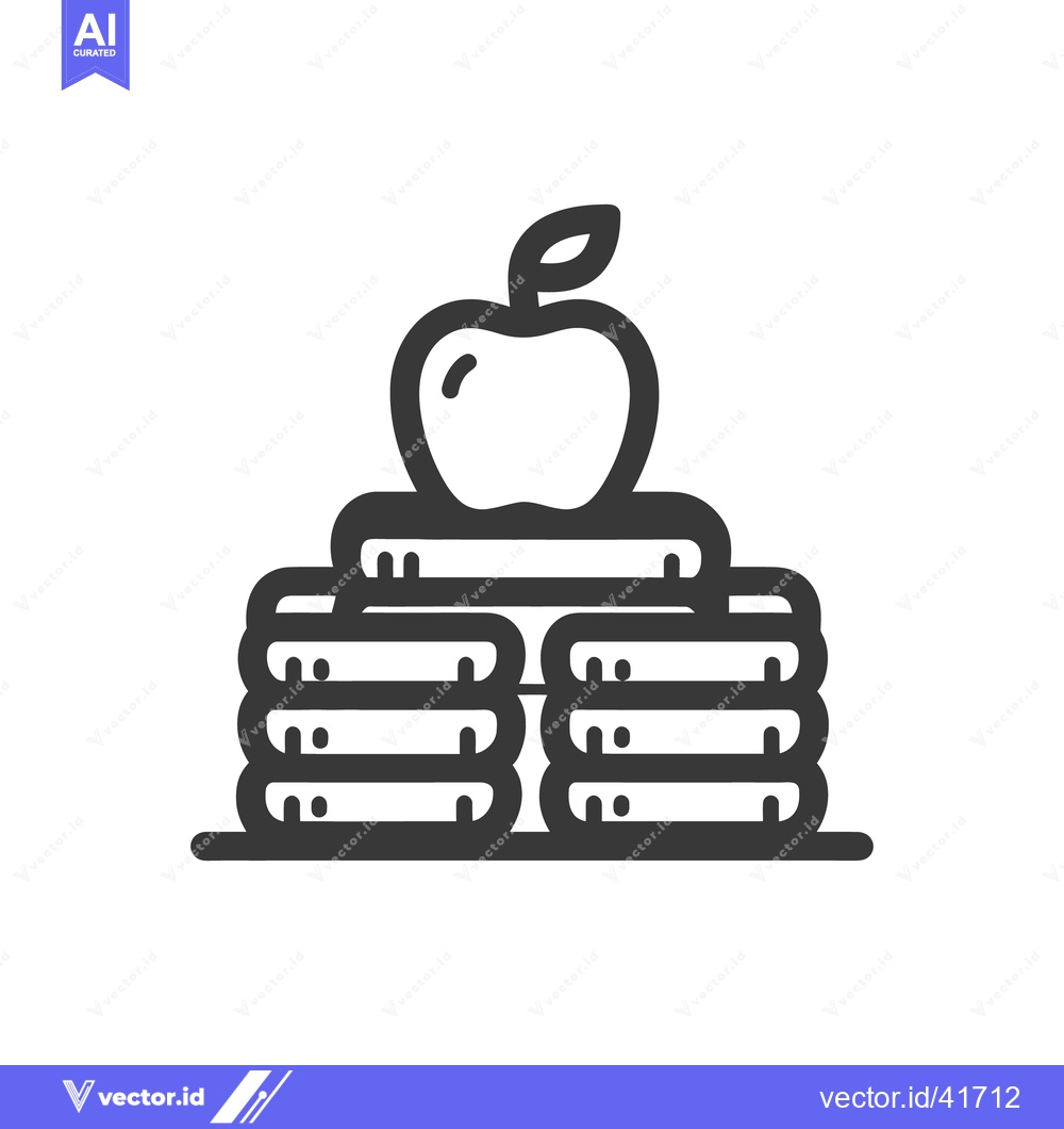 Premium Vector of Stylized Apple on Stack of Pancakes Icon, Black and White Graphic