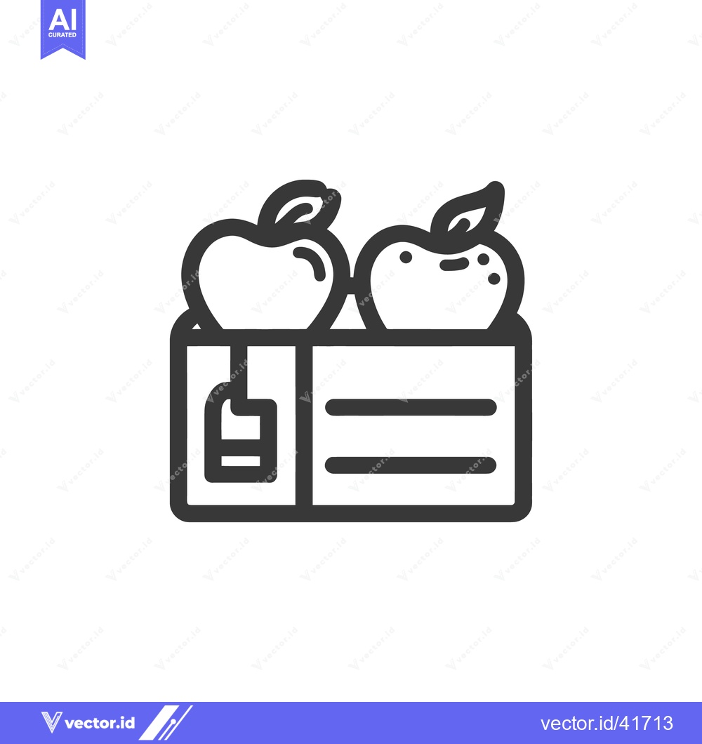 Premium Vector dari Minimalist Apple Crate Icon: Two Apples with Leaves in Wooden Box, Out