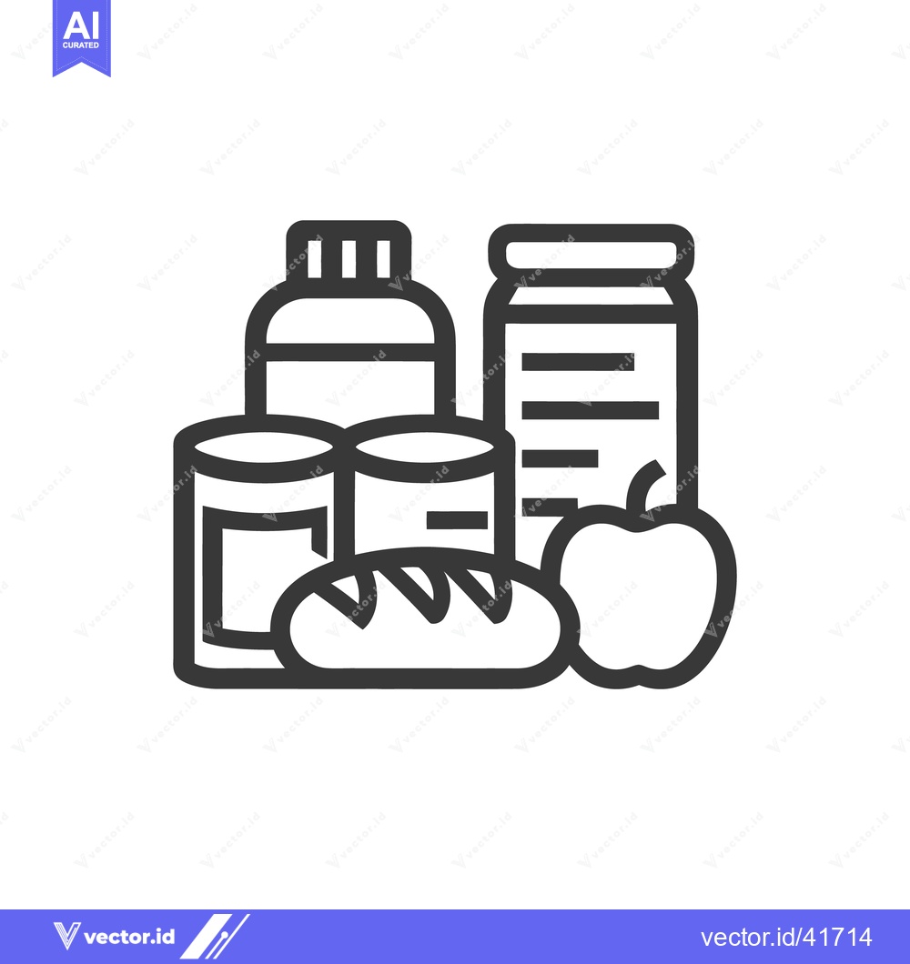 Premium Vector dari Minimalist Grocery Icon: Bread, Apple, Cans, and Jars in Bold Outline