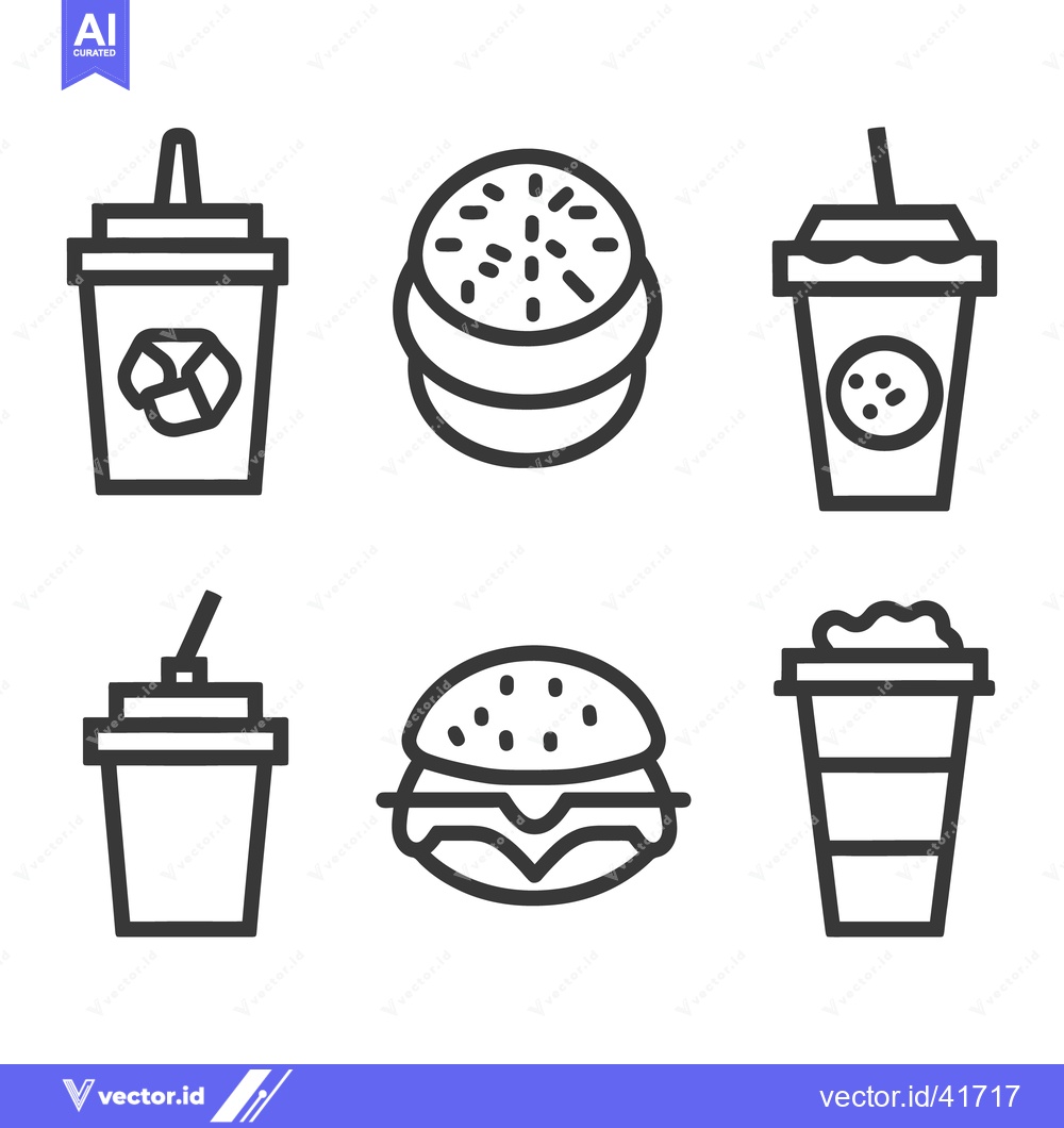 Premium Vector dari Line art icons depicting various fast food and drinks items