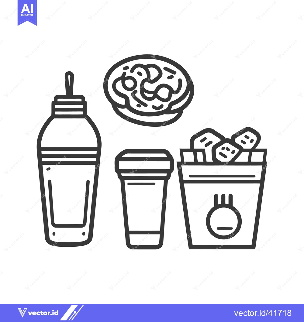 Premium Vector dari Black and white line drawings of various food and drink items
