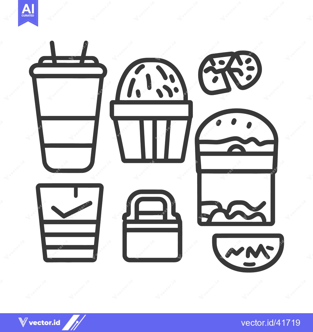 Premium Vector dari Various food and beverage items represented by line art illustrations