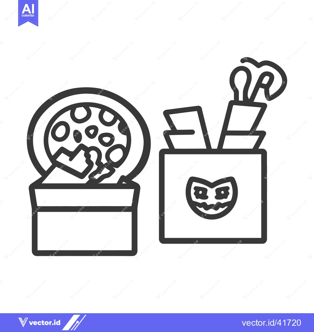 Premium Vector of Black and white illustrative art of pizza and a container
