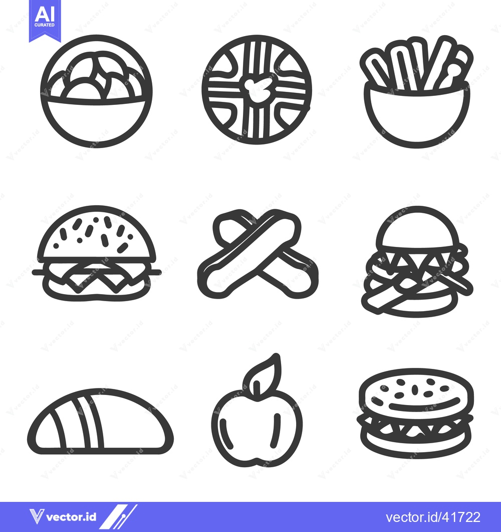 Premium Vector of Simple outlined illustrations representing a selection of various food