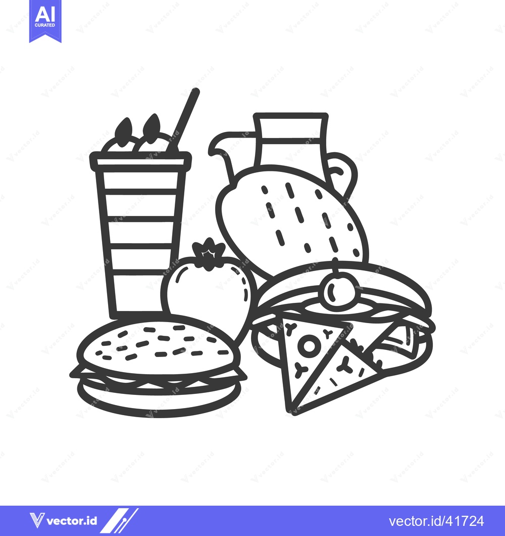 Premium Vector of An assortment of various food items displayed in black outlines