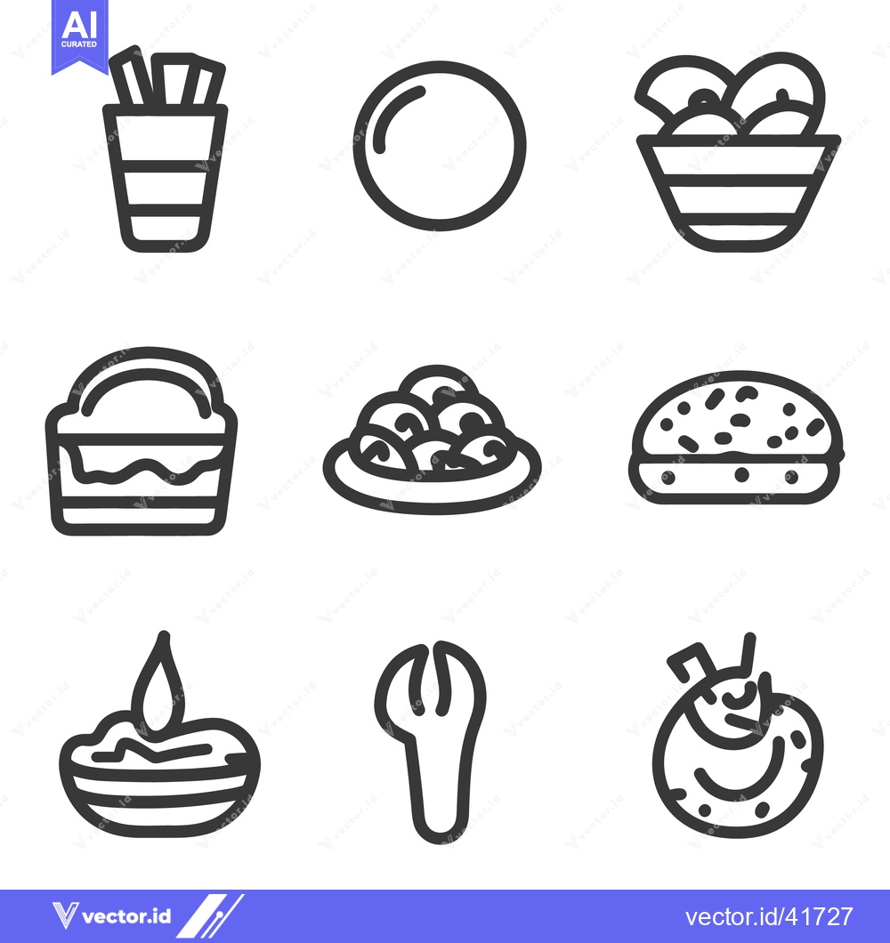 Premium Vector of Simple line art icons of various food items and objects