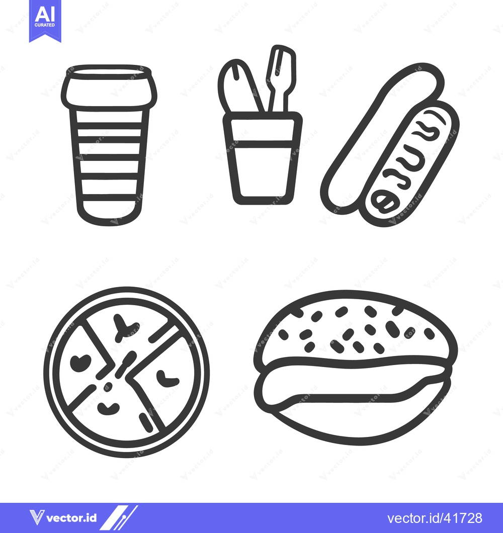 Premium Vector of Simple line art drawings of assorted fast food items