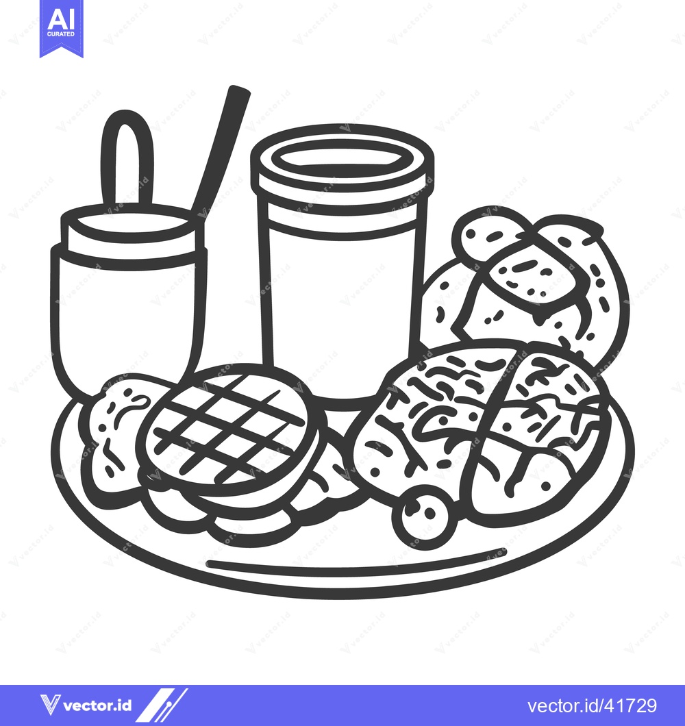 Premium Vector dari A plate of various foods and drinks are displayed for consumption