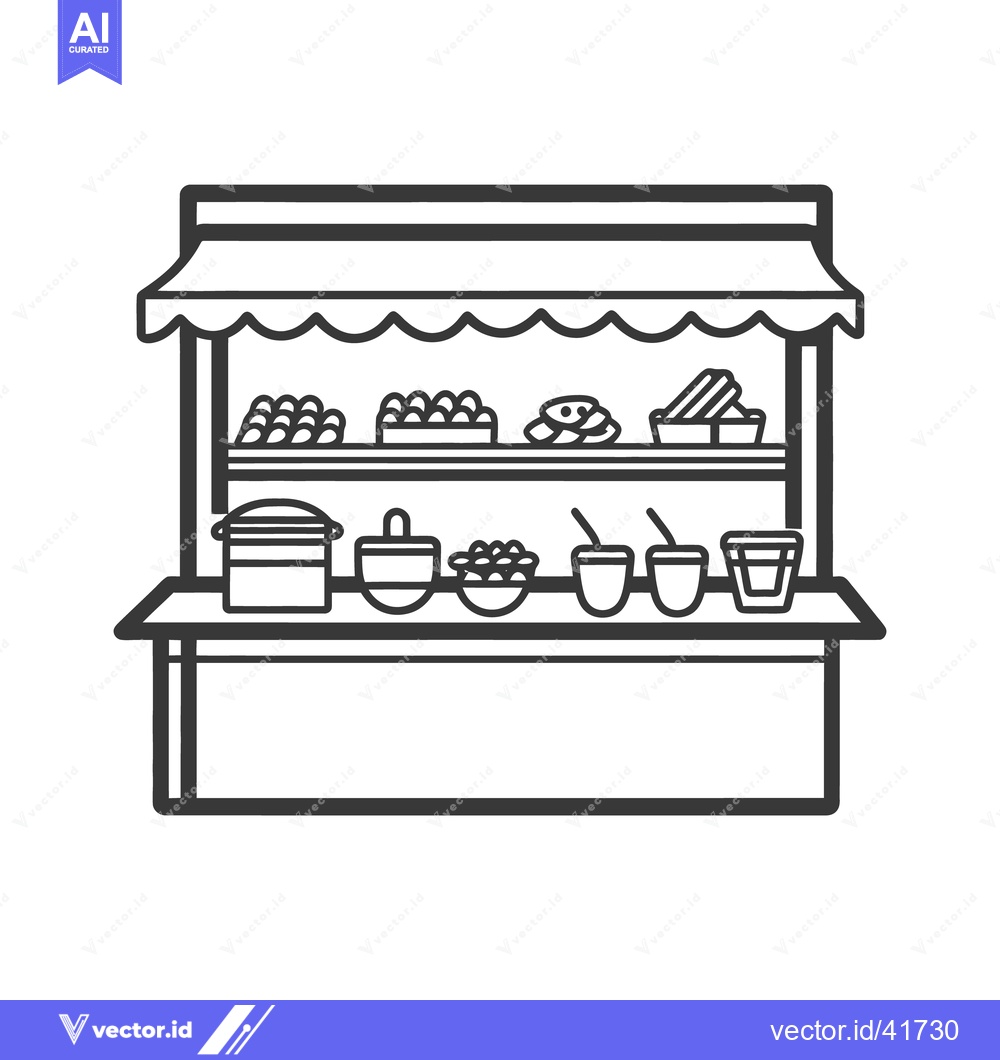 Premium Vector of A monochrome illustration of a food stall with several items