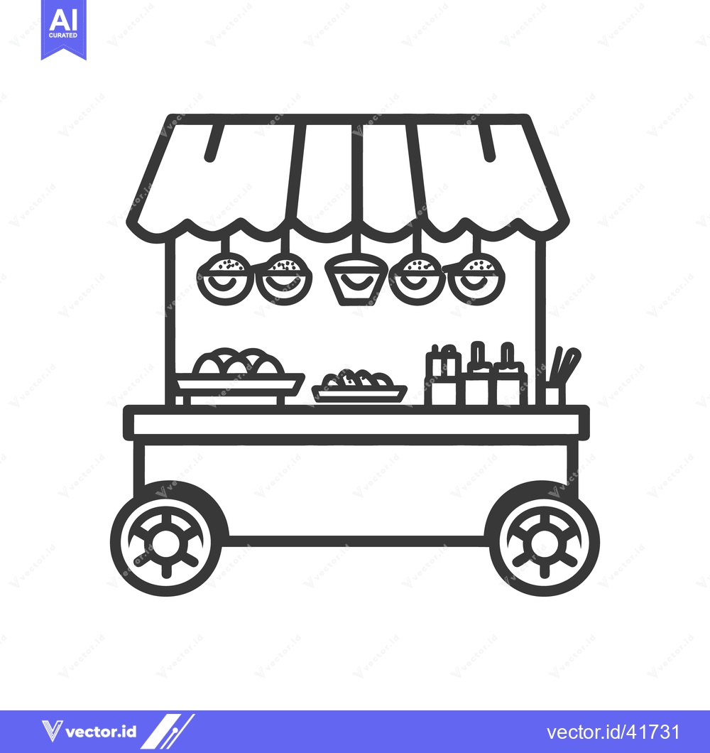 Premium Vector of A line illustration depicting a food cart with various food items
