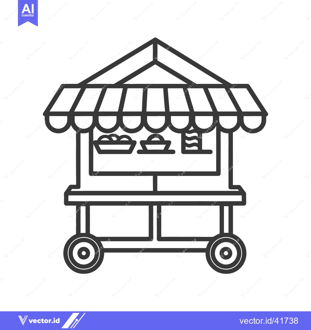Premium Vector dari A simple outline drawing of a food cart on wheels