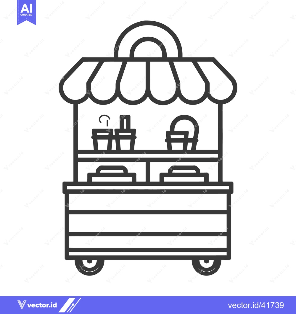 Premium Vector of A simple line art illustration of a food cart on wheels