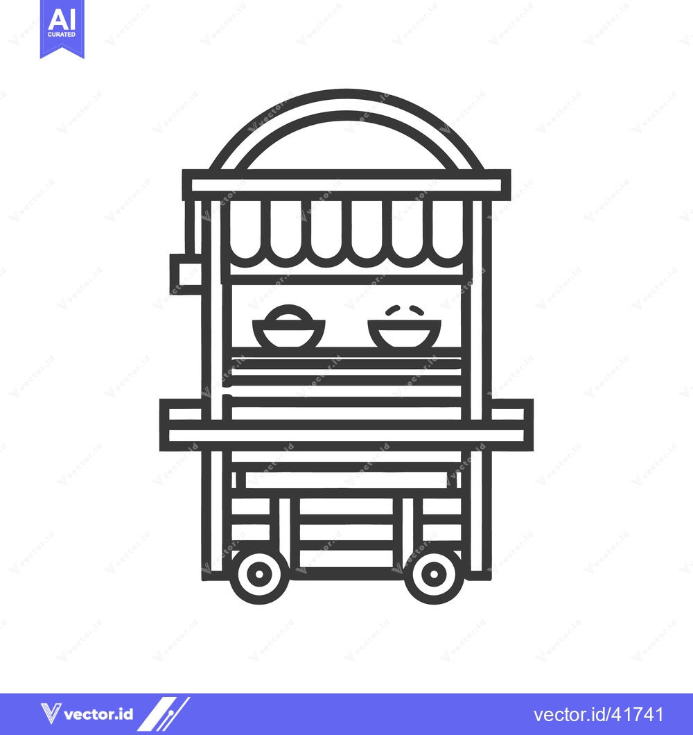 Premium Vector dari A simple illustration depicting a food cart with awning and wheels