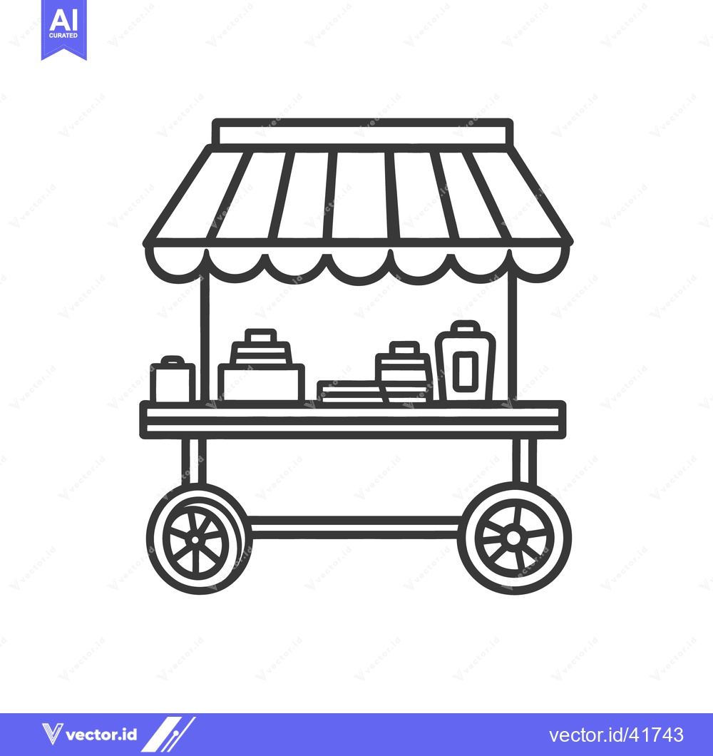 Premium Vector dari An outlined illustration of a food cart with goods is shown