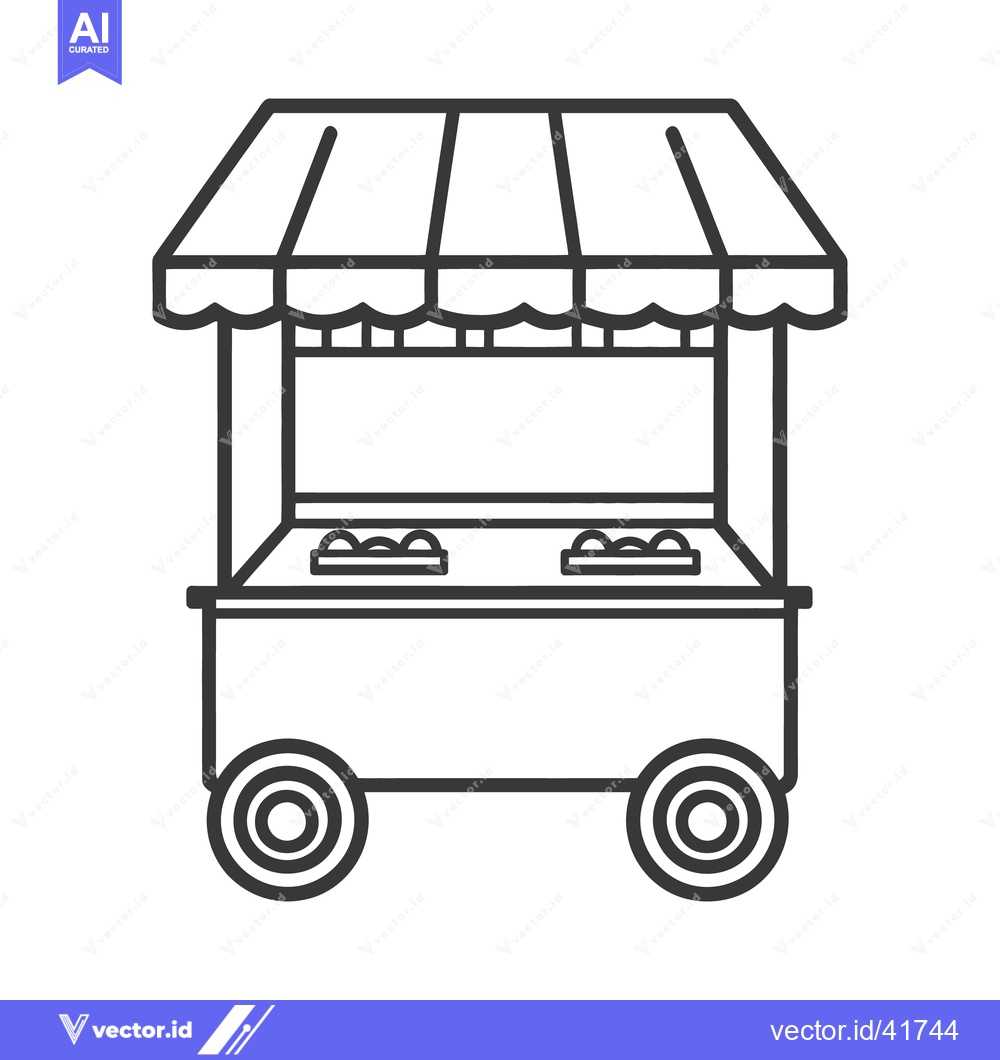 Premium Vector dari Simple black and white illustration of a food cart on wheels